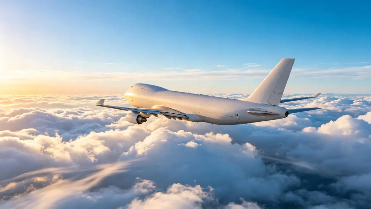 Cargo airplane flying in blue sky - China air freight shipping service